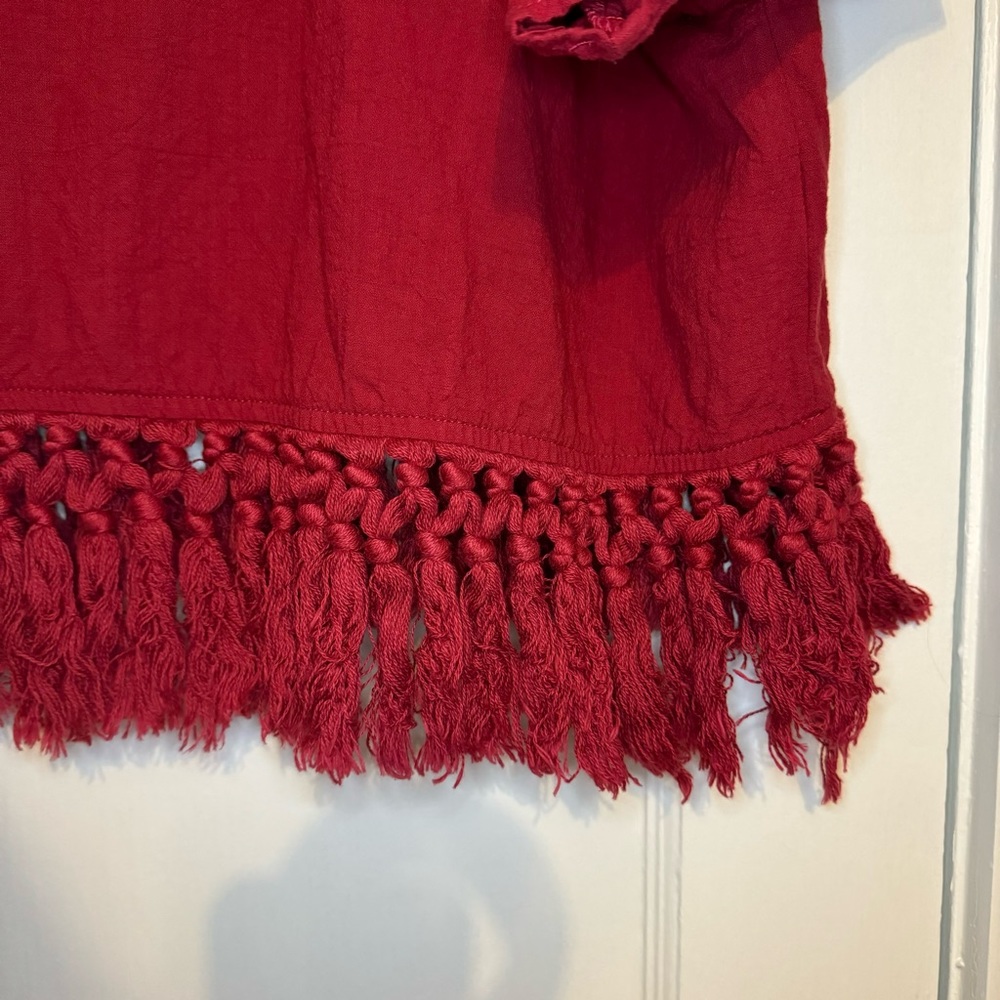 Cider Solid Round Neckline Tassel Boho Short Sleeve Top Curve In Wine Size 4X - Picture 2 of 6
